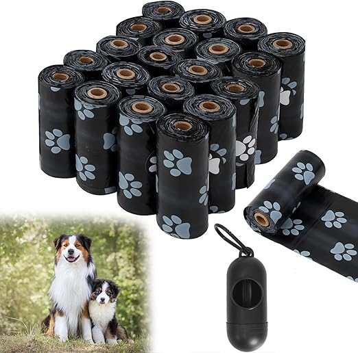Miayical Dog Waste Bags, 300 Bags/20 Rolls, Leak-Proof Waste Bags with Dispenser, Bin Bags for Dogs, Biodegradable Dog Waste Bags, Leak-Proof, Extra Large, Waterproof, Tear-Resistant, Black