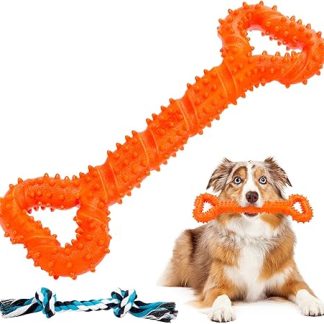 Auoinge Dog Chew Toys for Aggressive Chewers, Indestructible Dog Toy for Boredom TPR Dog Teeth Cleaning Toy for Medium Large Dogs, 13 Inch with Rope, Gift