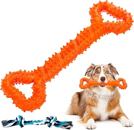 Auoinge Dog Chew Toys for Aggressive Chewers, Indestructible Dog Toy for Boredom TPR Dog Teeth Cleaning Toy for Medium Large Dogs, 13 Inch with Rope, Gift