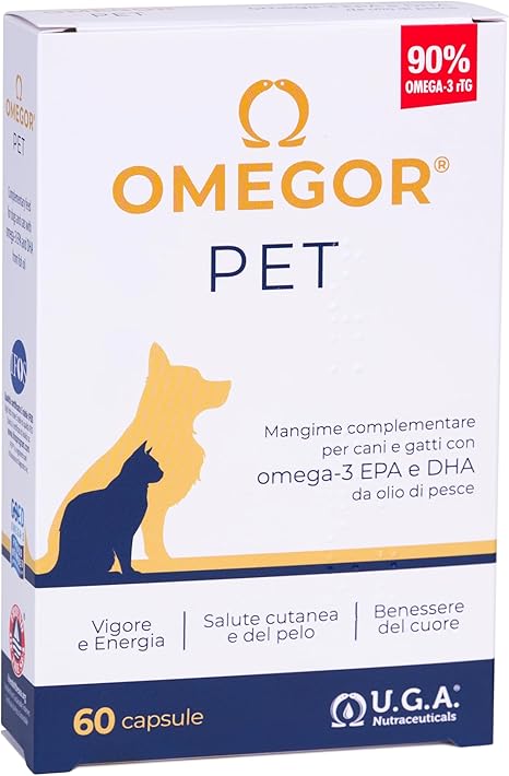 OMEGOR Pet Omega 3 for Dogs and Cats with EPA and DHA from Purified Fish Oil - 60 Capsules Omega3 IFOS Certified for the Health of Your Pet's Coat and Joints