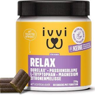 ivvi Relax - Soothing Agent for Dogs on New Year's Eve - with L-Tryptophan - Helpful to Soothe Anxiety and Stress - 60 Delicious Snacks with Chicken