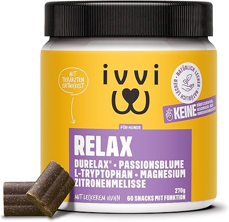 ivvi Relax - Soothing Agent for Dogs on New Year's Eve - with L-Tryptophan - Helpful to Soothe Anxiety and Stress - 60 Delicious Snacks with Chicken