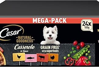 CESAR® NATURAL GOODNESS™ Schale Multipack Mega-Pack Casserole in Sauce Getreidefrei mit Superfoods 4 Varietäten 24 x 100g