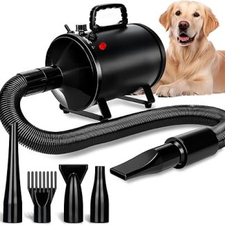 Utoimain Dog Hair Dryer 4.3HPS/3200W with 3 Temperature Levels, Infinitely Adjustable Air Flow and 5 Attachments - Professional Dog Dryer for Pet Grooming