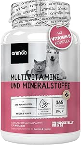 animigo Vitamins for Dogs & Cats - 365 Multivitamin Tablets - With Vitamin B Complex (B1, B2, B3, B5, B6, Biotin, B9, B12), C & D3-18 Minerals & Vitamins - For Joints, Immune System, Bones