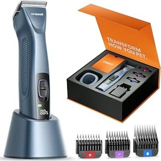 Oneisall Professional Dog Clipper, 1 Battery, 2-Speed Clipper, Dog and Cat, Dog Trimmer Quiet for Thick, Long and Curly Pet Hair, with Carbon Steel Blade Comb