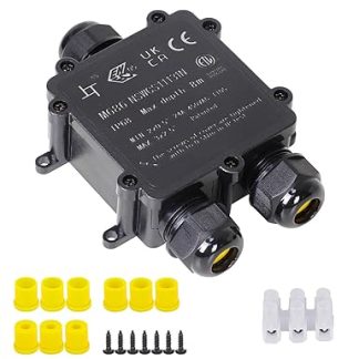 LeMotech Junction Box Waterproof IP68, 3-Way Cable Connector with M25 Thread, Diameter 4 mm - 14 mm Cable Diameter, Distribution Box for Outdoor, Garden, Floor, Black Outdoor (Pack of 1)
