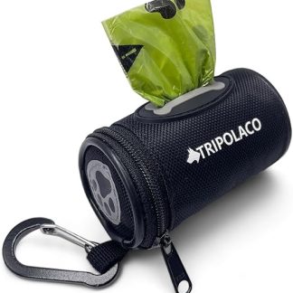 TRIPOLACO Poop Bag Dispenser, Soft Fabric Dog Poop Bag Dispenser with Carabiner, Compatible with All Leashes, Waste Bag Holder for Standard Waste Bags, Black, black, Bag