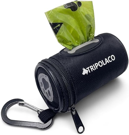 TRIPOLACO Poop Bag Dispenser, Soft Fabric Dog Poop Bag Dispenser with Carabiner, Compatible with All Leashes, Waste Bag Holder for Standard Waste Bags, Black, black, Bag