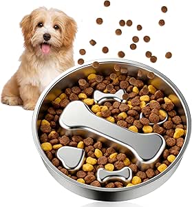 Anti-Slinging Bowl for Dogs, 22 cm, 304 Stainless Steel Dog Bowl, Slow Feeder, Dog Bowl, Anti Slinging Bowl, Cat for Cats