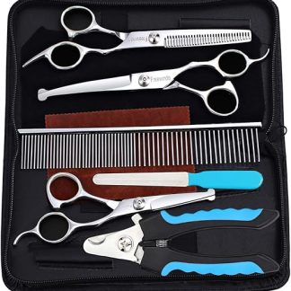 Freewindo Dog Scissors, Grooming Scissors, Round Tip, Durable Stainless Steel, Dog Scissors, Dog Nail Clippers for Whole Body Care