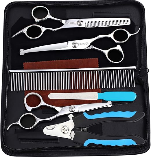 Freewindo Dog Scissors, Grooming Scissors, Round Tip, Durable Stainless Steel, Dog Scissors, Dog Nail Clippers for Whole Body Care