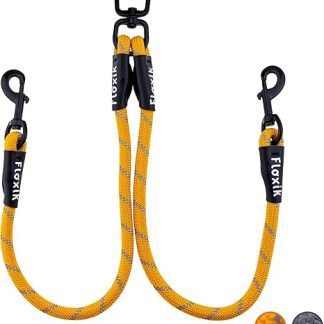 Floxik Tau Double Lead for 2 Dogs Grey/Orange - Reflective, Stretchy and Tangle-Free - Double Dog Lead for Coupling - Perfect for Small to Medium Dogs