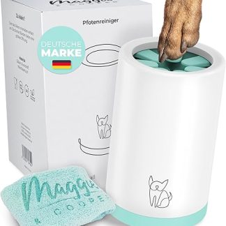 MAGGIE & COOPER Paw Cleaner (Size L, Colour: Green) | Clean Paws | Includes Microfibre Towel | 2 Different Sizes Available | Dishwasher Safe | Soft Brushes