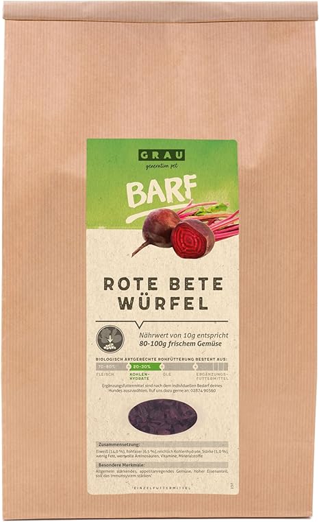 GRAU The Original – Dried Vegetables for BARF for Dogs – Beetroot Cubes, Pack of 1 (1 x 1.2 kg), Supplementary Feed for Dogs