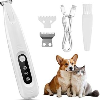PawTrim Pro Quiet Pet Hair Trimmer with LED Light, with Replacement Blade, Wireless Pet Shaver with USB, Rechargeable Paw Trimmer, Waterproof, for Repair Dog, Cat, Feet, Ears, Face