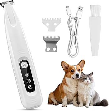 PawTrim Pro Quiet Pet Hair Trimmer with LED Light, with Replacement Blade, Wireless Pet Shaver with USB, Rechargeable Paw Trimmer, Waterproof, for Repair Dog, Cat, Feet, Ears, Face