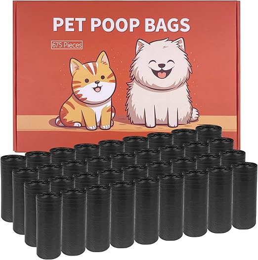 WinGluge Pack of 675 Dog Waste Bags, Extra Thick and Leak-Proof Dog Bags, Dog Bags (45 Rolls) Dog Waste Collector, Black, 30 x 22.5 cm