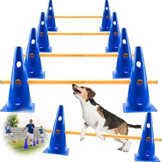 Zazafolora Agility Set Dogs Small Cavaletti Dog Hurdles Set Children Agility Hurdles Obstacles for Horses Dog Course Cones Adjustable Training Hurdles 23 cm Height - 8 Bars 80 cm Long