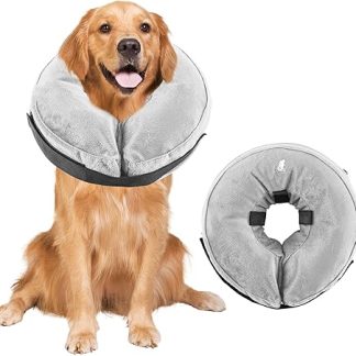 Inflatable Dog Collar, Adjustable Protective Collar After Surgery, Soft Anti-Leak Collar with Breathable Material, Visible Elizabethan Collar for Dogs (Grey, L)