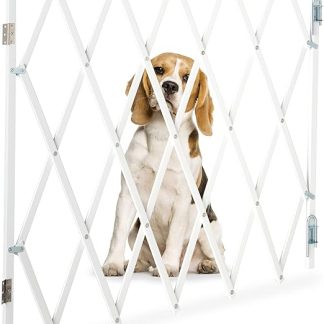 Relaxdays Dog Barrier Gate, Extendible up to 118 cm, 69-82.5 cm High, Bamboo, Dog Safety Gate for Stairs and Doors, White