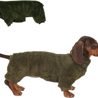 Dachshund Fleece Jumpsuit Turtleneck Sweater Suitable for Dachshund Winter Soft Cozy Dog Pajamas Clothes (Dark Green, L)