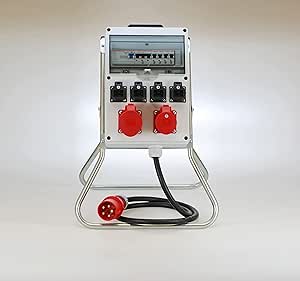 Ehmann Professional distributor with frame and RCD switch, made in Germany, 6 outputs (1x CEE 32A / 1x CEE 16A / 4x 230V~), 2m cable H07RN-F 5G 6.0 mm², IP54, K2, BGI -GUV-I608