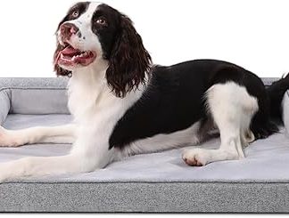 KSIIA Orthopaedic Dog Bed for Large Dogs, Dog Basket Cover Removable Washable Dog Sofa Waterproof with Rim, Non-Slip Underside, Grey, 88 x 55 x 15 cm