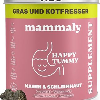 mammaly Happy Tummy 11-in-1 Grass and Poo Eater Drops Dog - 120 Snacks (350 g) - Against Faeces and Grass Eating for Dogs - Supports Heartburn the Stomach & Intestines - With Elm Bark, Probiotics, etc