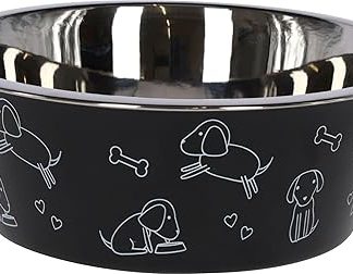 Kerbl Pet Stainless Steel Bowl Approx. 1800 ml Black with Motif
