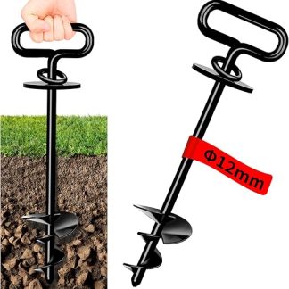 Ground Anchor Dog for Medium to Large Dogs up to 220 lbs, 12 mm Anchor Stake for Dogs Large, Spiral Blade Dog Stake for Garden, Beach, Lawn, Outdoor (Black)