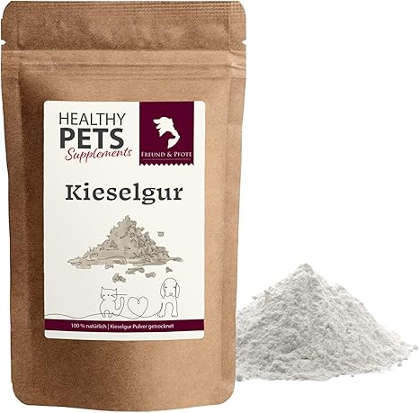 Freund & Pfote Healthy Pets Diatomaceous Earth Powder Dried (E551c) Dog and Cat | Finely Ground | Additional Food for Dogs and Cats | Plastic-Free Packed (500 g)