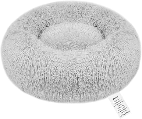 OKPOW Round Cloud 7 Dog Bed - Washable Puppy Bed for Small Dogs - Fluffy Anti-Anxiety Cat Bed Comfy - Doughnut Cuddly Pet Bed Plush