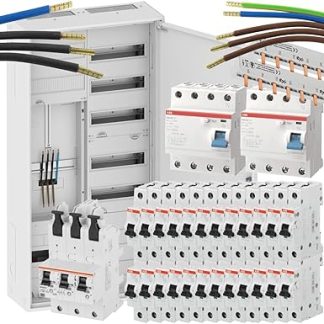 WITTKOWARE Single Family House Complete Meter Cabinet, 1x 3-Point Counter Space, Distribution Panel/APZ, 2x FI 40/0.03A, 24x Circuit Breakers B16A, Wiring Material, SLS 40A