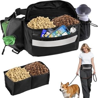 Treat Bag for Dogs Walking Bag - Waterproof Food Bag Dog Training with Waste Bag Dispenser Reflective Tape Treat Bag for Dogs Adjustable Snack Bag Dog Food Bag for Dog Accessories