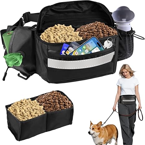 Treat Bag for Dogs Walking Bag - Waterproof Food Bag Dog Training with Waste Bag Dispenser Reflective Tape Treat Bag for Dogs Adjustable Snack Bag Dog Food Bag for Dog Accessories