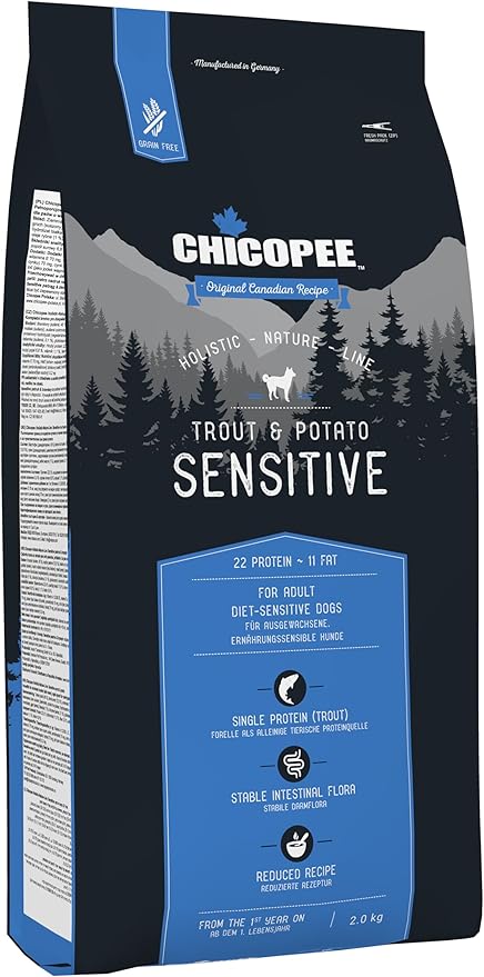 Chicopee HNL Sensitive Trout & Potato 2 kg Dry Food for Dogs by Bosch Dog Food Canadian Formula Made in Germany A Bosch Pet Food Brand