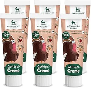 Knuffelwuff Tuben Snack Dog Treats Turkey Pack of 6 - with Extra Fresh Meat - No Preservatives, No Added Sugar and Grains - Also Ideal for Puppies - Made in Germany