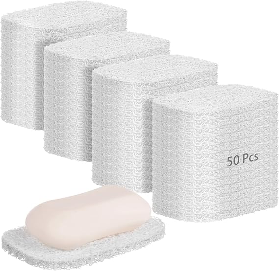 50 Soap Dispenser Pads, Self-Draining Non-Slip Soap Mats for Travel, Kitchen & Shower, White Soap Holder