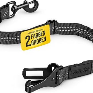 ZAUBERPFOTE Dog Seat Belt 'Argo' for Car - Adjustable Seat Belt with Shock Absorption & ISOFIX Connection - Seat Belt for All Dog Breeds (Black, L)