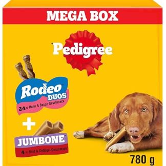 Pedigree Multipack 780 g with 24 Rodeo Duos Chicken & Bacon Flavour, 4 Jumbone Beef & Poultry Flavour