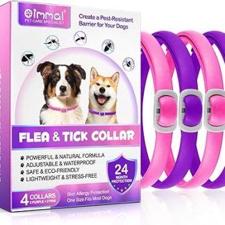 Tick Collar for Dogs, Pack of 4, Flea Collar for Dogs, Adjustable and Waterproof, Safe and Natural, 60 cm Length, 24 Months Protection, for Small, Medium and Large Dogs (Pink and Purple)