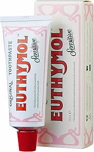Euthymol Sensitive Toothpaste 75 ml, Fluoride Toothpaste for Sensitive Teeth, Plaque Removal, Caries Protection, Antibacterial, Gluten Free, Thymol & Menthol, Freshens Breath, Gentle Dental Care