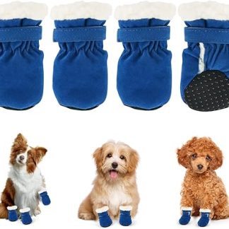 Dog Shoes, Pack of 4 Dog Shoes, Paw Protection, Waterproof Snow Shoes, Paw Protection with Non-Slip Sole, Outdoor Paw Protectors, Dog Shoes for Small, Medium Dogs, Autumn, Winter (Blue)