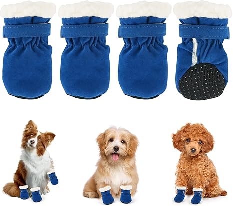 Dog Shoes, Pack of 4 Dog Shoes, Paw Protection, Waterproof Snow Shoes, Paw Protection with Non-Slip Sole, Outdoor Paw Protectors, Dog Shoes for Small, Medium Dogs, Autumn, Winter (Blue)