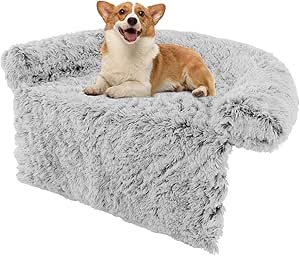COSTWAY Fluffy Dog Bed, Sofa Protection Dog, Dog Blanket for Sofa, Dog Cushion Washable, Plush Bed for Small & Medium & Large Dogs Cats, Plush Dog Mat, 101 x 89 x 16 cm, Grey/White