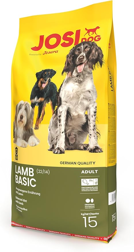 JosiDog Lamb Basic (1 x 15 kg) | Adult | Premium Dry Food for Adult Normally Active Dogs | with Tasty Lamb | Powered by Josera | Dog Food | Complete Food | Pack of 1