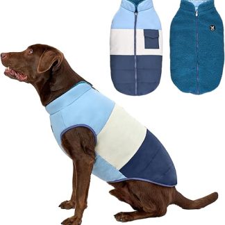 Arblina Dog Coat, Waterproof Winter Coat Dog with Fleece Lining for Medium and Large Dogs, Double-Sided Portable Winter Jacket Dog with Zip, Blue, XL