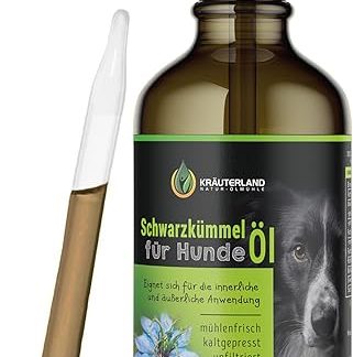 Kräuterland Black Cumin Oil for Dogs 100 ml - Cold Pressed, Unfiltered, Native - Black Cumin Oil for Feeding & Grooming - Mill Fresh from the Manufacturer, Quality Made in Germany