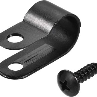 sourcing map 10.4mm Nylon R Type Cable Clip Wire Clamp with Screws Black 50pcs